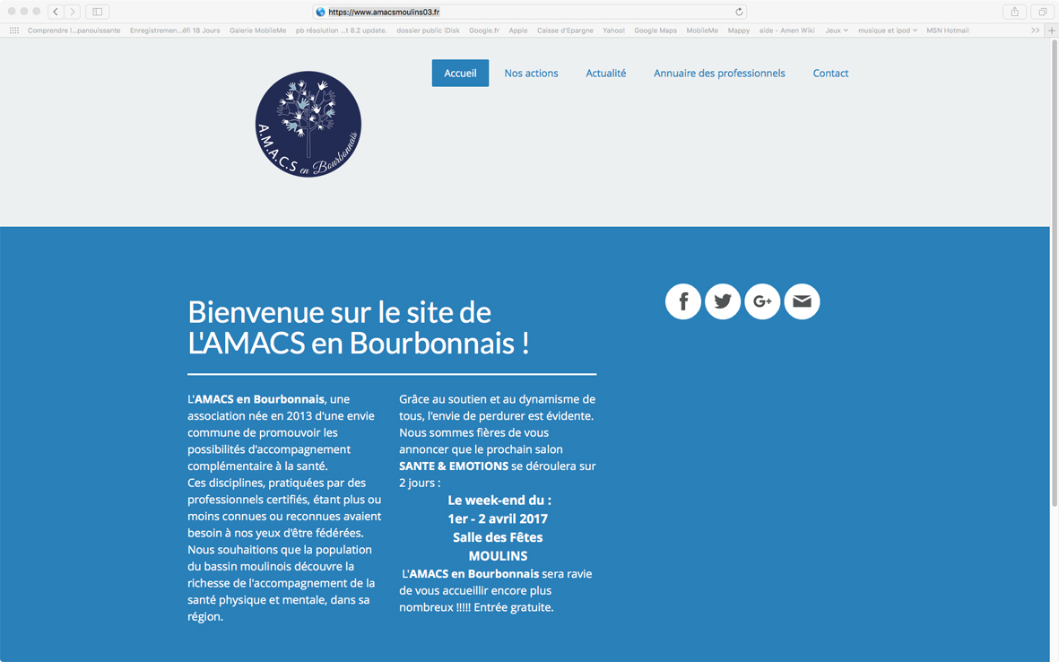 Aperçu de la page d'accueil du site AMACS